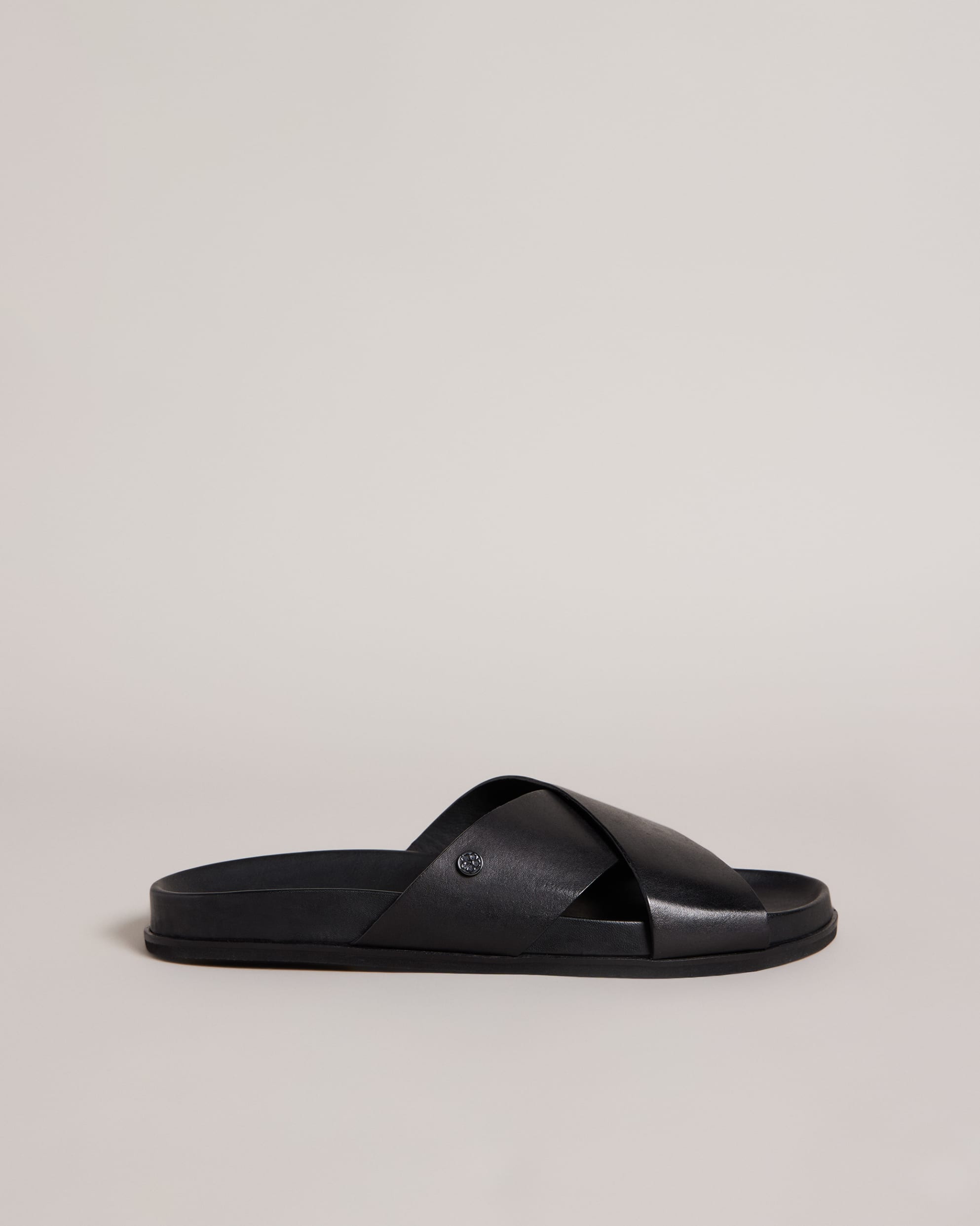 Oscarr Leather Strap Sandals Black