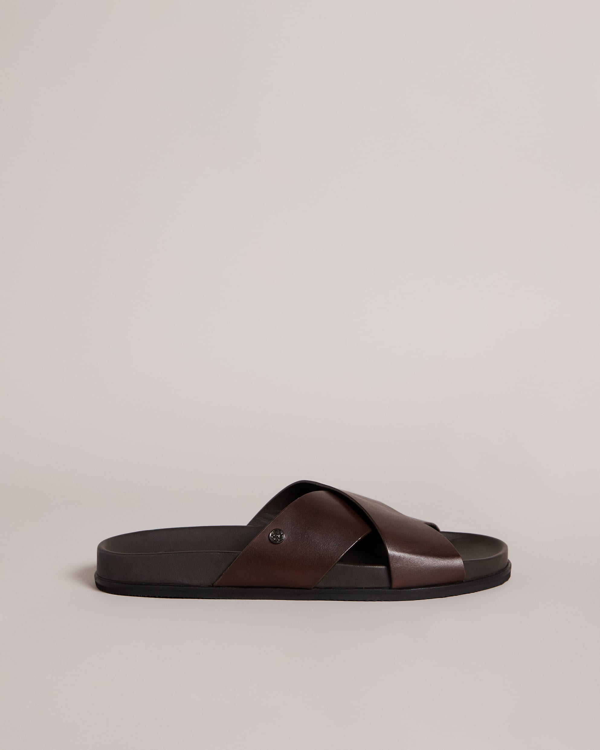 Oscarr Leather Strap Sandals Brown
