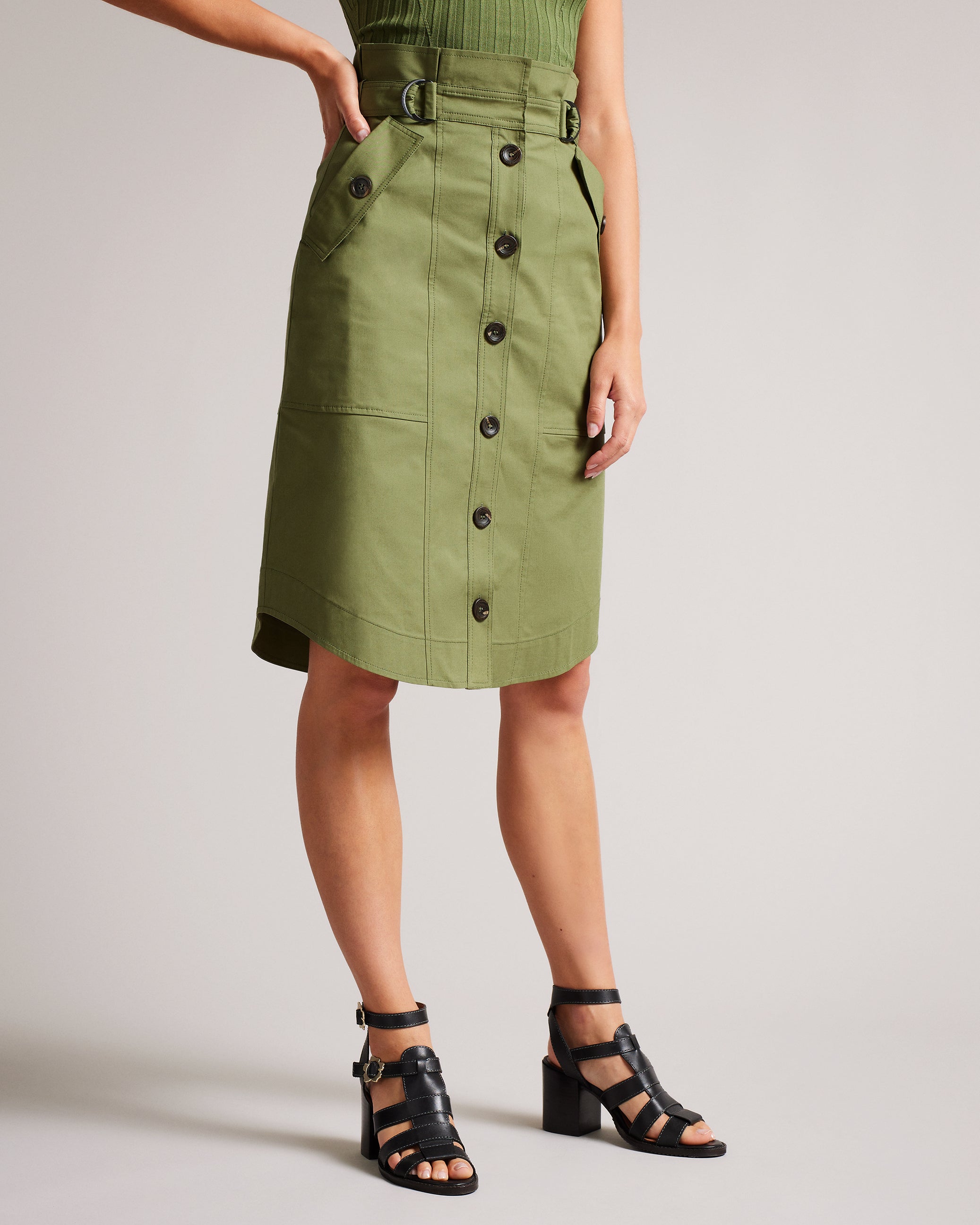 Siyanne Paperbag Button Through Midi Skirt