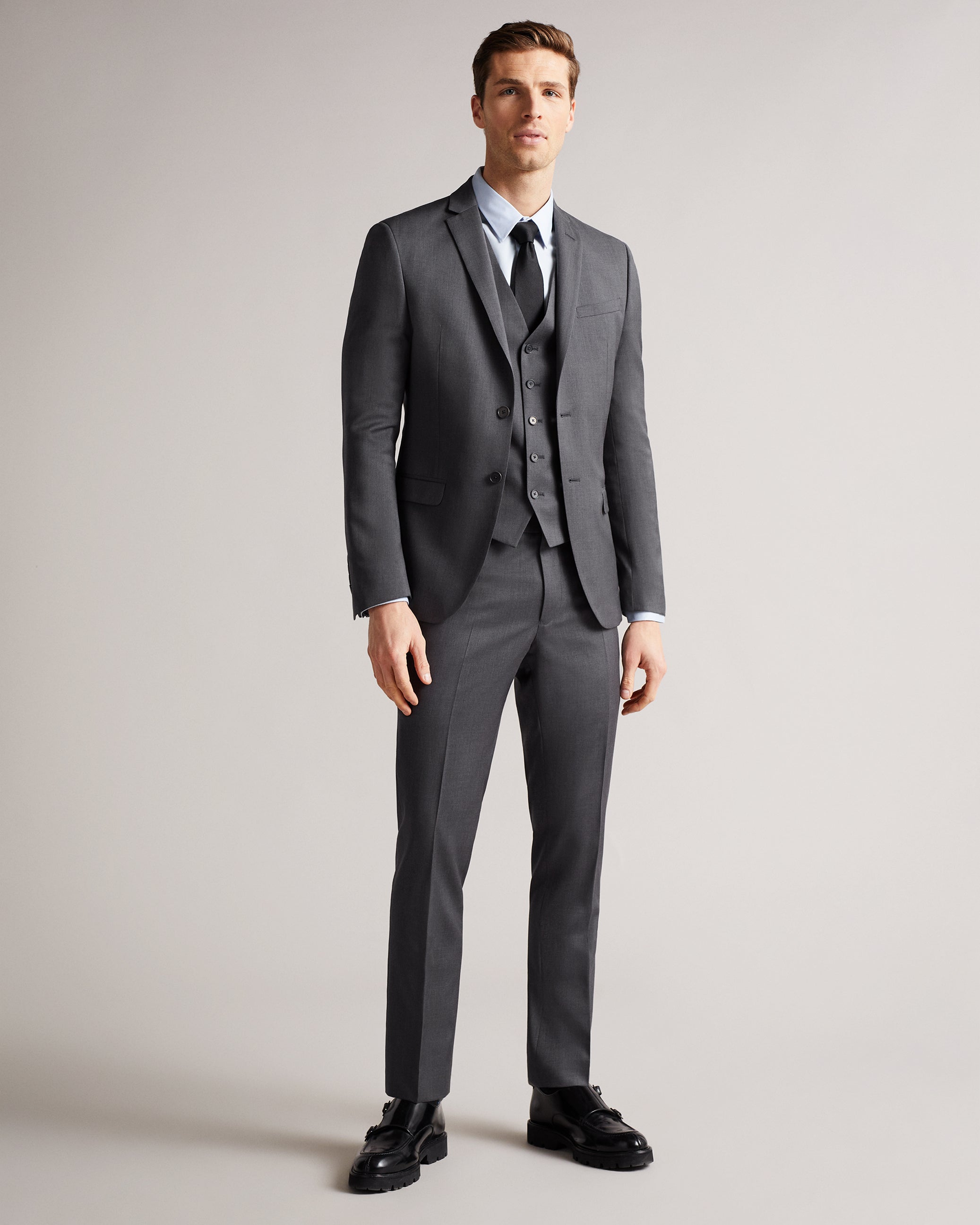 Irvints Slim Fit Charcoal Twill Suit Trousers Charcoal