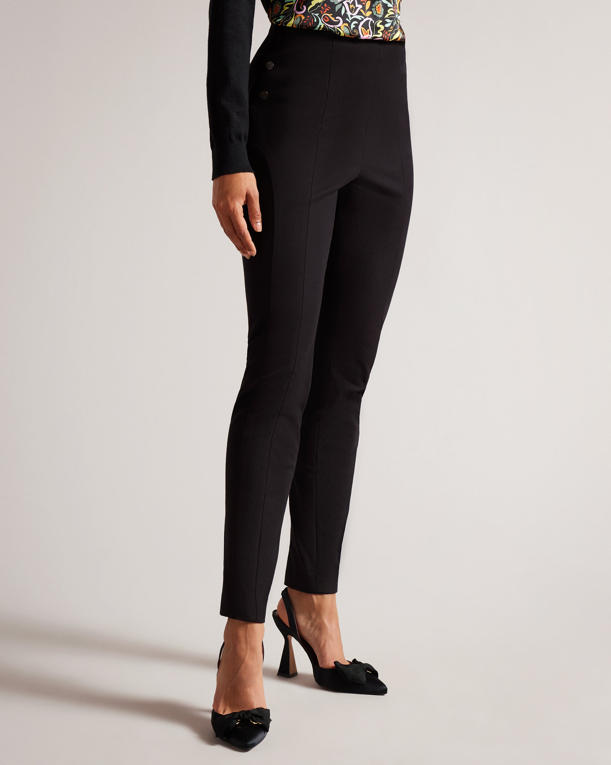 Liroi High Waisted Trousers With Faux Poppers Black