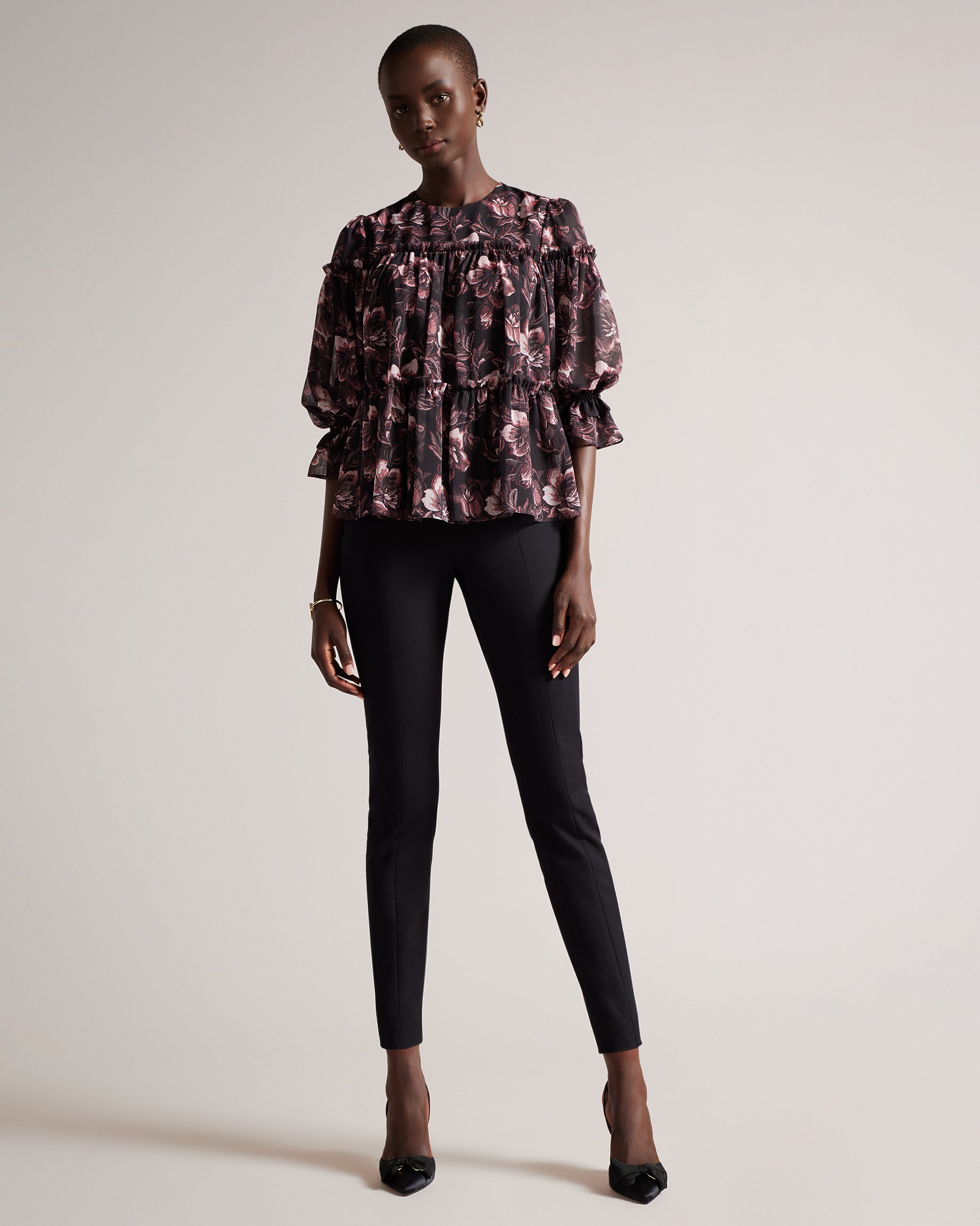 Ballou Tiered Ruffle Blouse With Back Tie