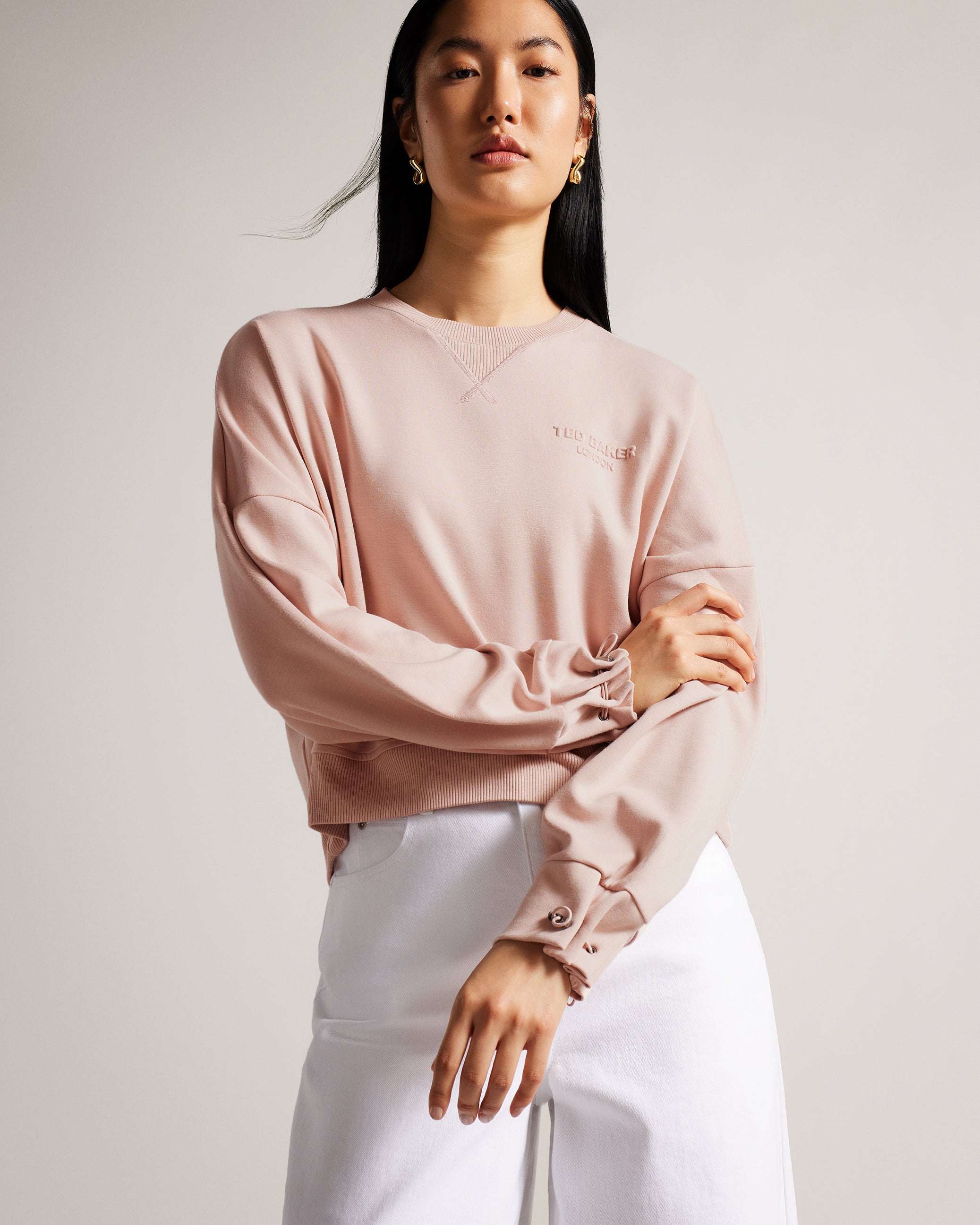 Orietta Sweatshirt With Pleat Detail Dusky-Pink