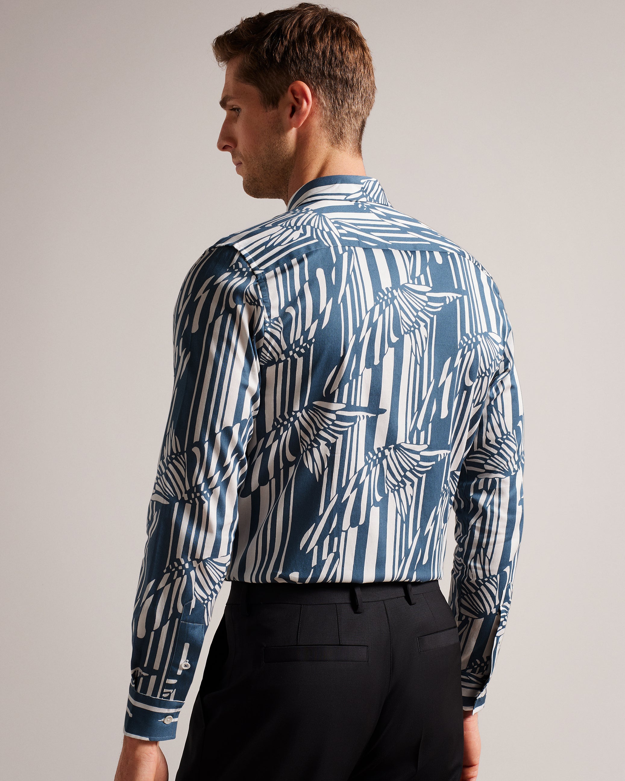 Chorley Long Sleeve Butterfly Stripe Print Shirt Blue