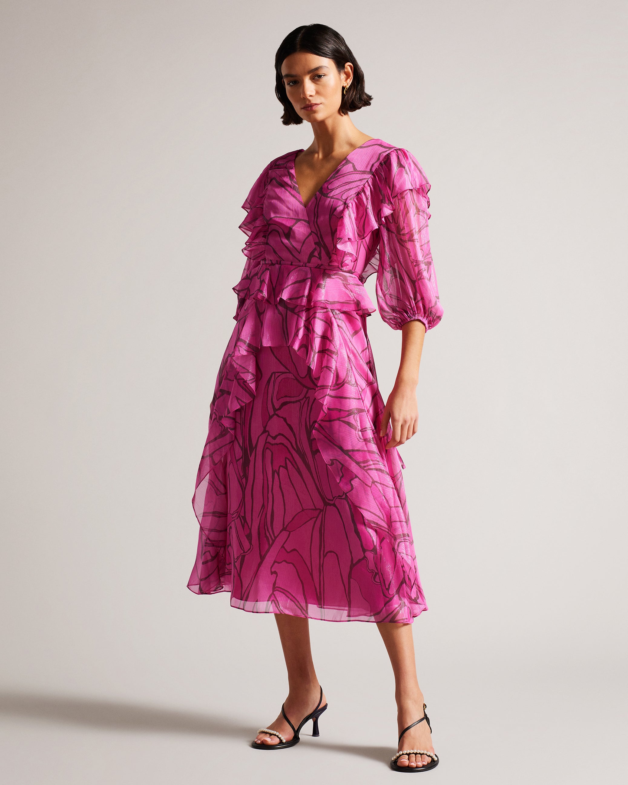 Victoir Ruffled Abstract Print Pinafore Dress
