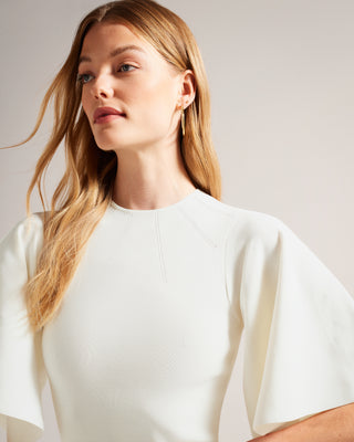 Buy Lounia Fluted Sleeve Knitted Bodycon Midi Dress White For Women