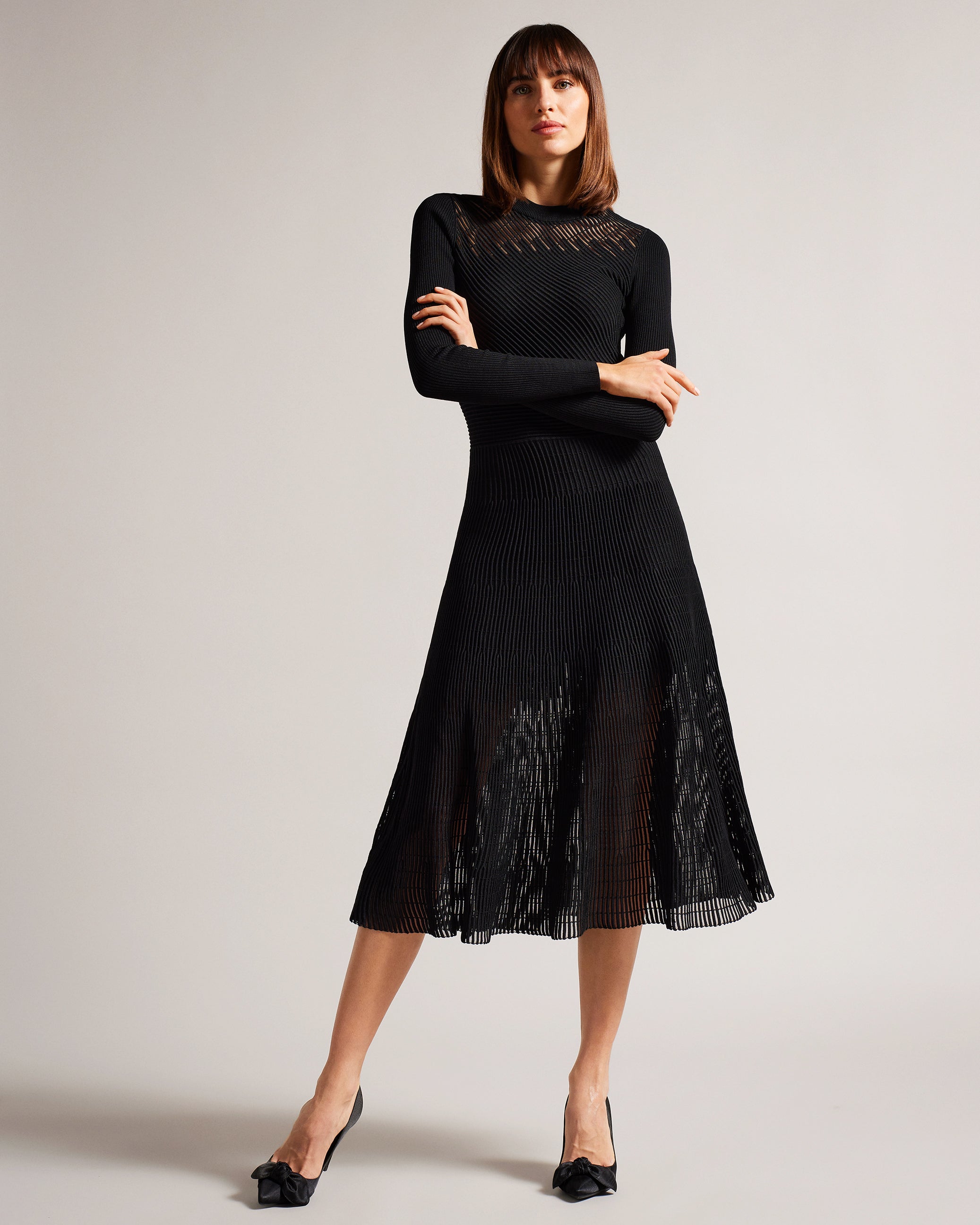 Latinia Textured A-Line Midi Dress Black