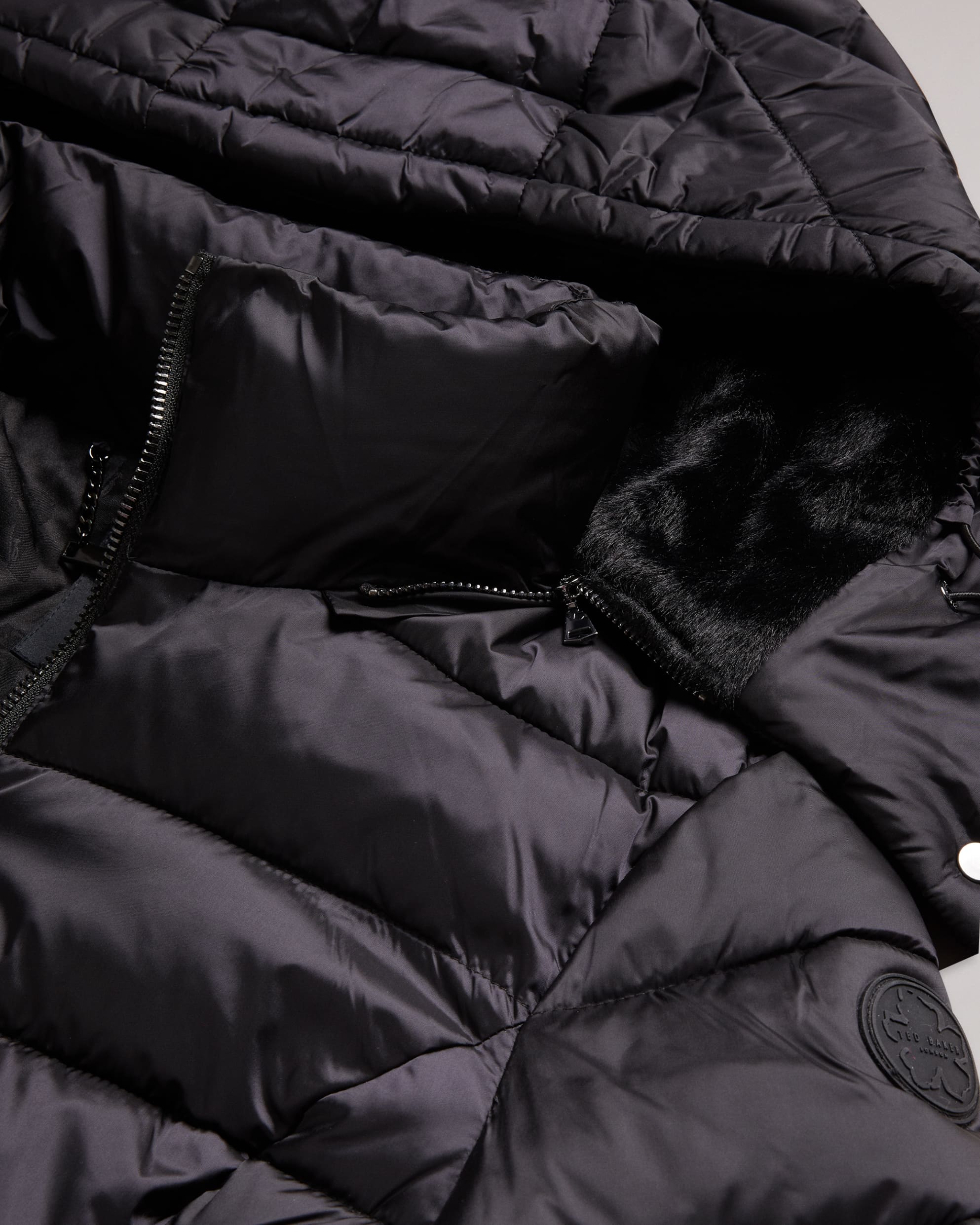 Abbiiee Belted Padded Coat With Detachable Hood Black