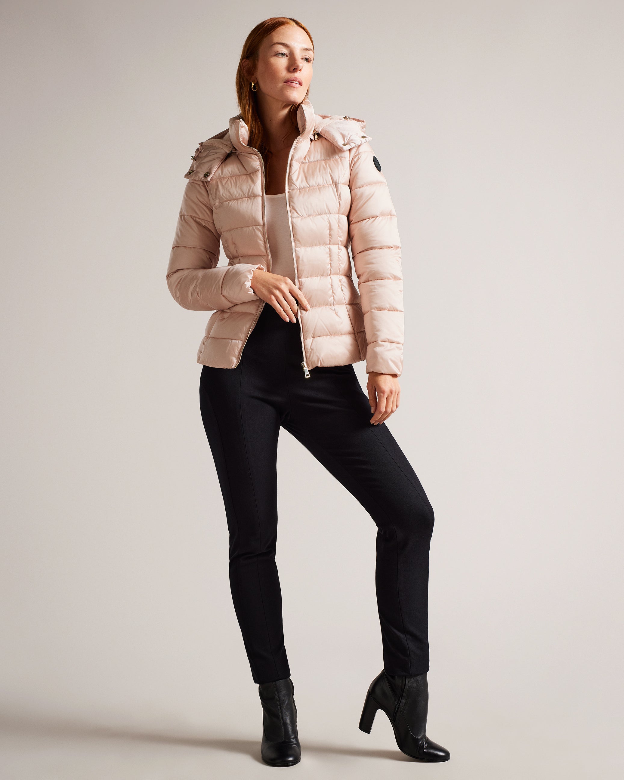Abbiiee Belted Padded Coat With Detachable Hood Dusky-Pink
