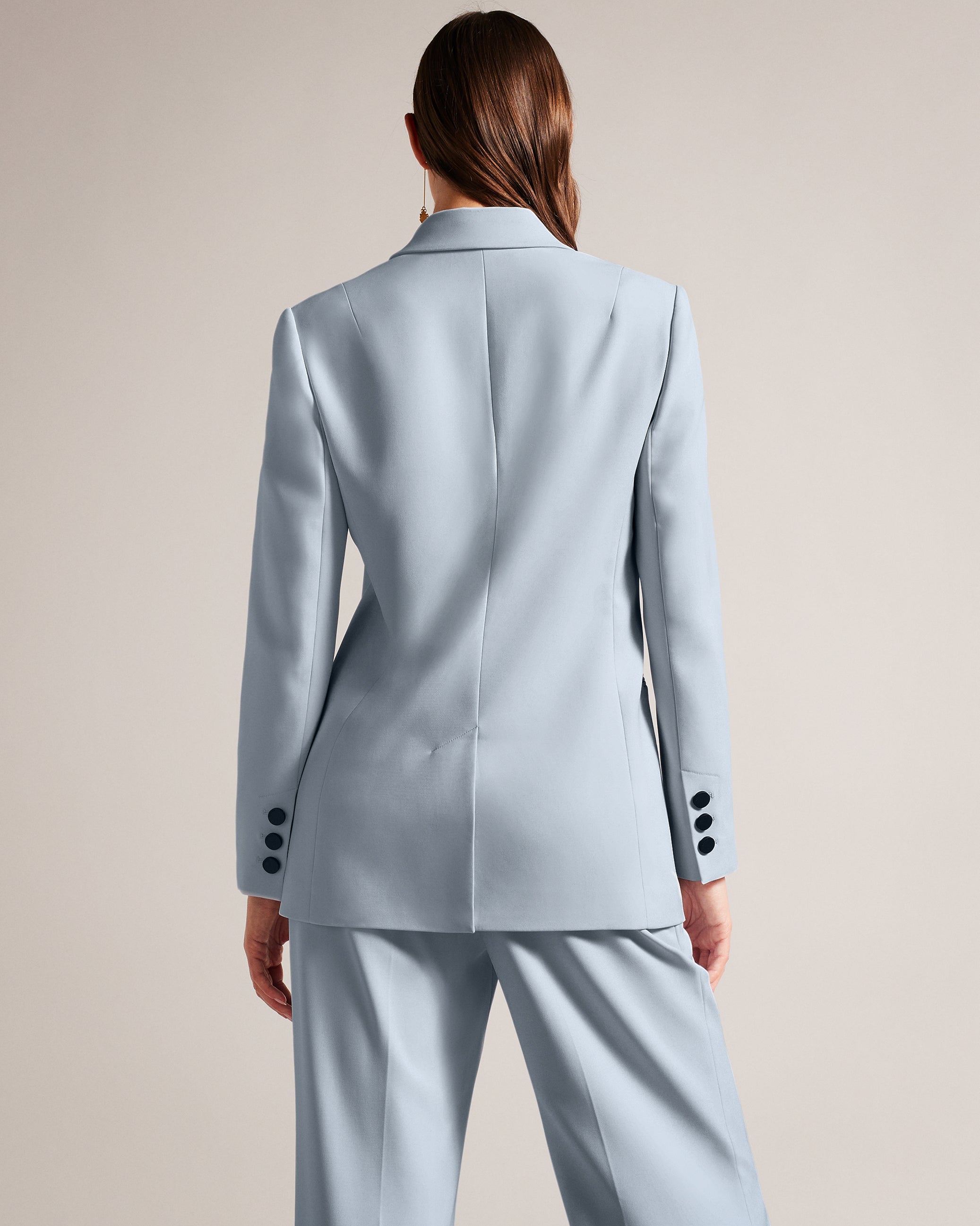Hildia Long Line Double Breasted Jacket Baby-Blue