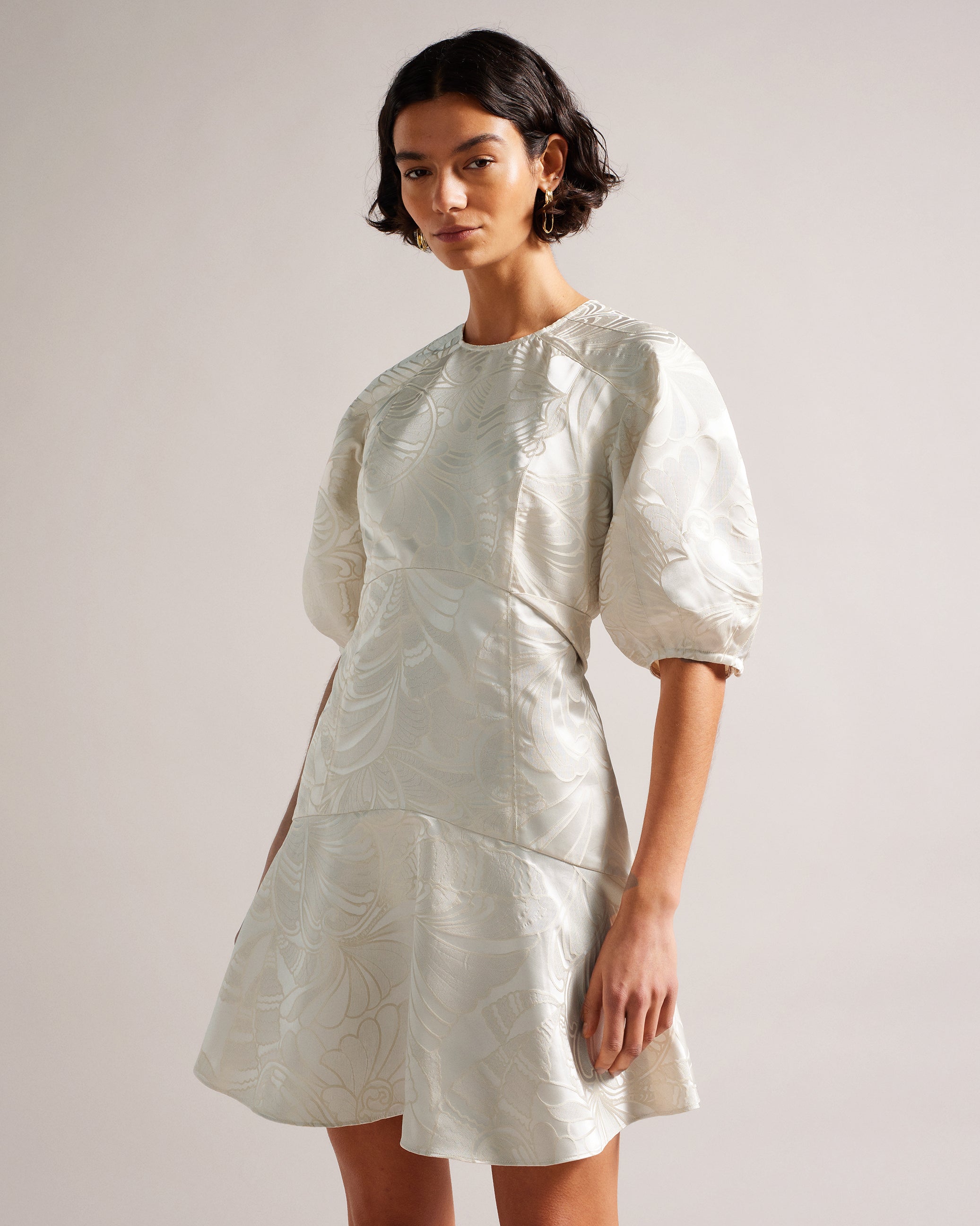 Alannah Puff Sleeve Jacquard Mini Dress
