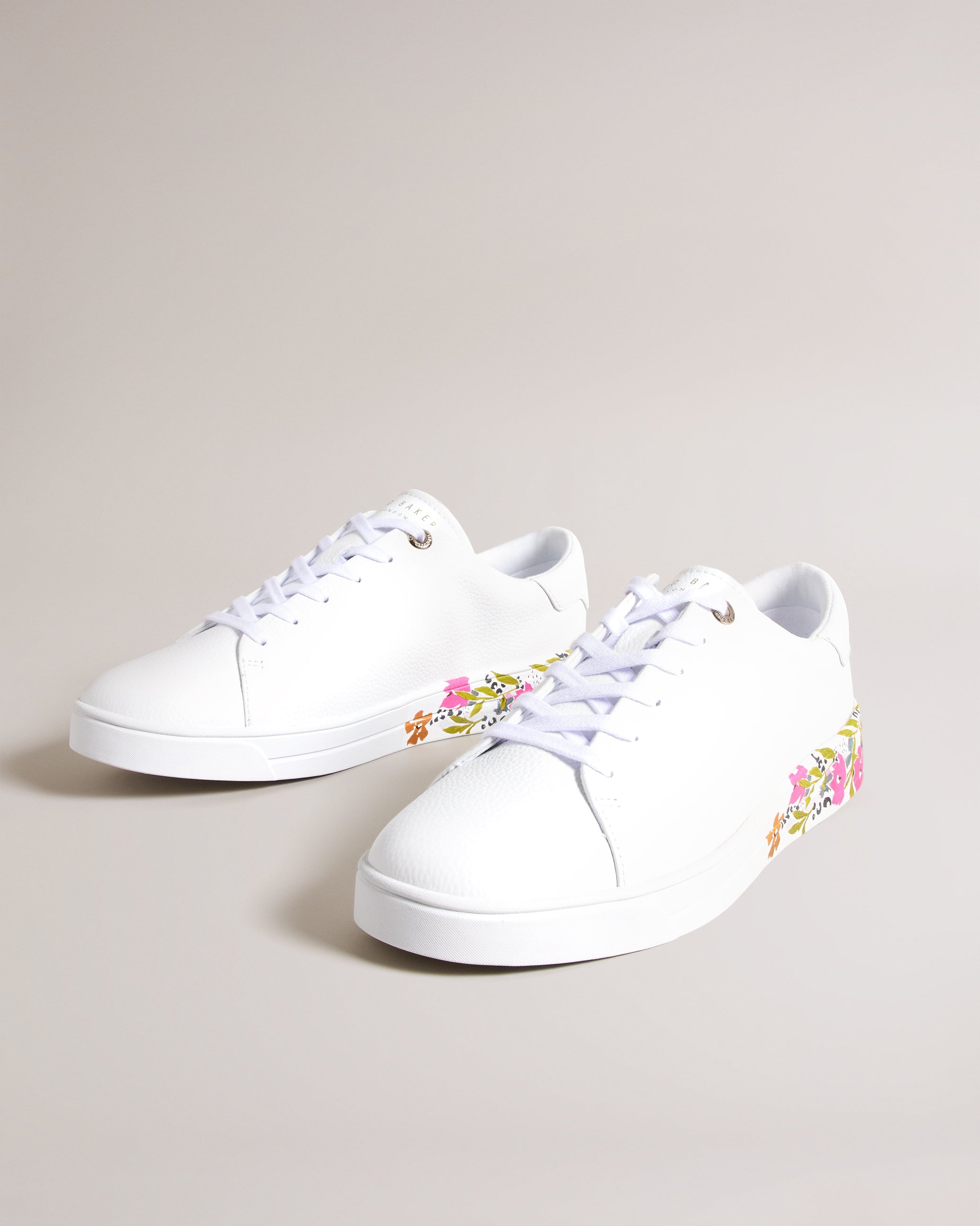 Sheliie Floral Sole Leather Cupsole Trainer White