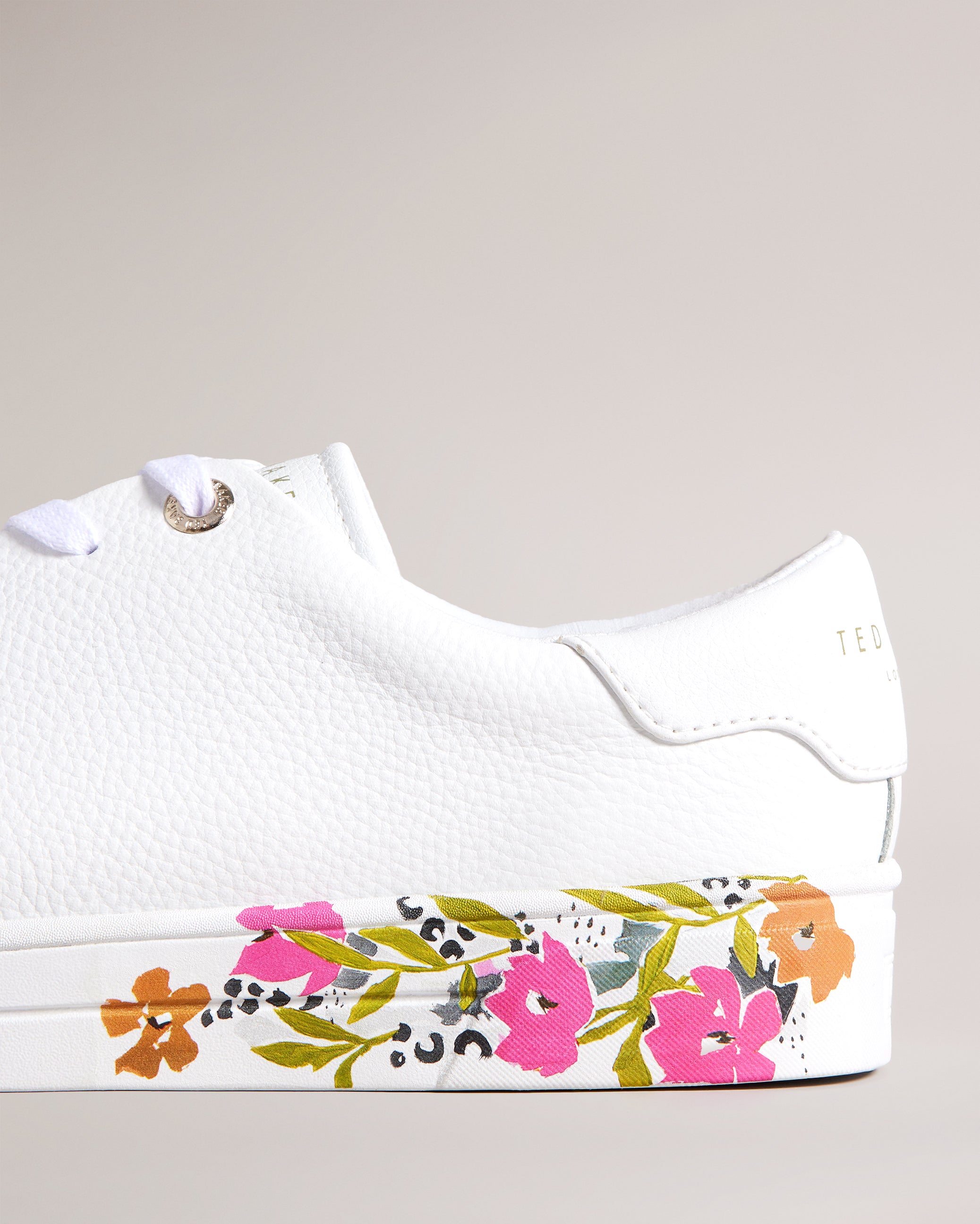 Sheliie Floral Sole Leather Cupsole Trainer White