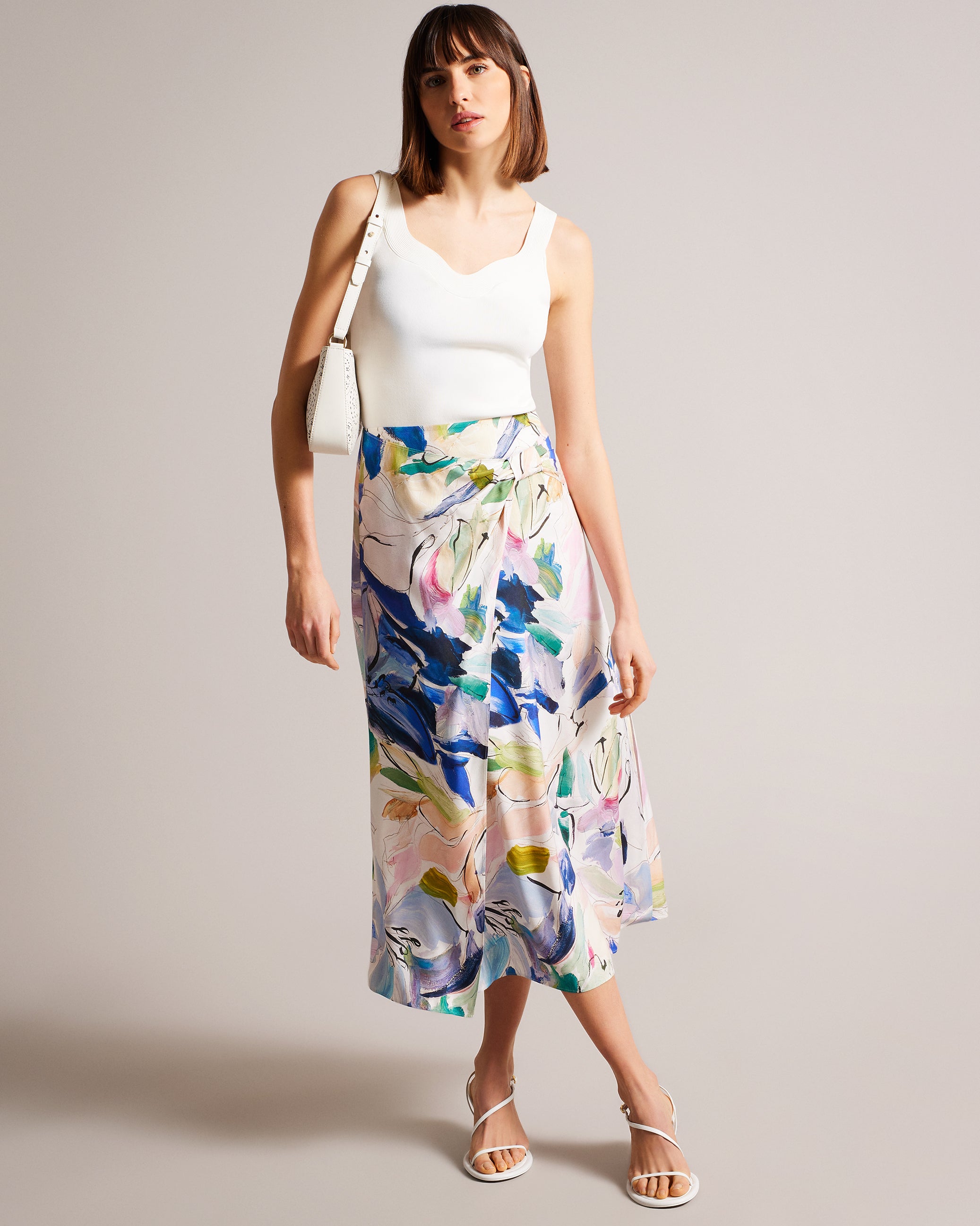 Salleey Asymmetric Twist Slip Skirt White